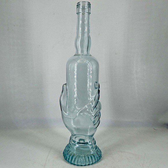 Antique 1920s French Green Pressed Glass Hand Shaped Soap Bottle Decanter